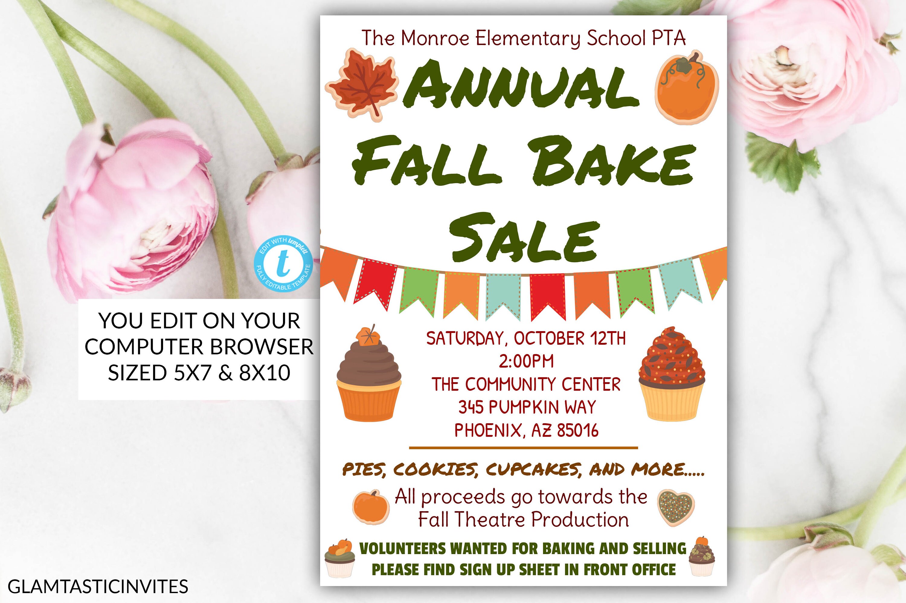 Annual Fall Bake Sale Flyer Poster Template Printable PTA Etsy
