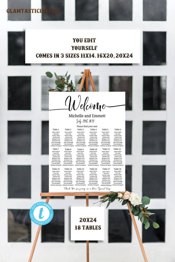 Wedding Seating Chart Template, Floral Wedding Seating Chart, Seating Chart Template, Seating Board, YOU EDIT, Seating Template, Calligraphy Il_570xn