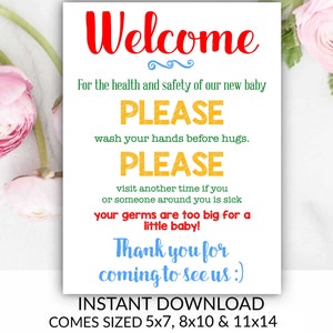 Waschen Sie Ihre Hände Zeichen, neue Baby-Zeichen, bitte waschen Sie Ihre Hände, Instant Download, Sie drucken, waschen Hände Zeichen, Haustür Zeichen