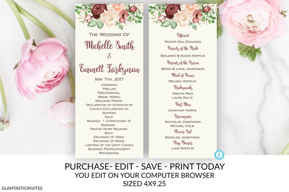 Plum Burgundy Cream Fall Floral Wedding Program Wedding Programs