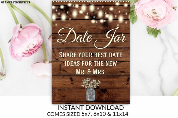 Printable Shower Sign, Date Jar Sign, Rustic Shower Sign, Printable Sign, Shower Sign, Rustic Wedding, Wood Sign, Digital Sign, Rustic Il_570xn
