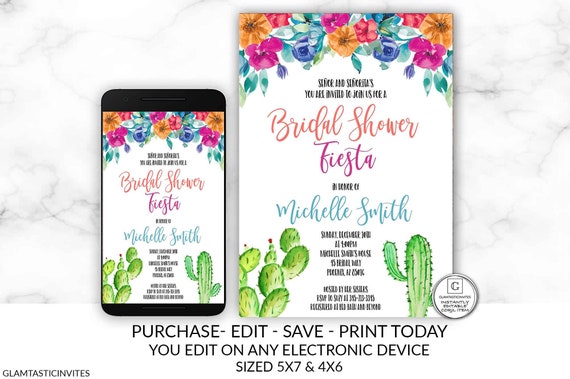 Fiesta Bridal Shower Invitation Printable, Editable Bridal Shower Template Instant Download, Personalizable, Smartphone, Mexican Theme Party Il_570xn