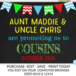 Pregnancy Announcement, Getting us a cousin pregnancy sign, Pregnancy Sign, Chalkboard Pregnancy Sign, Baby Reveal, Photo prop, DIGITAL SIGN