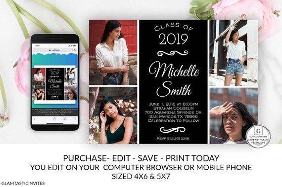 Graduation Invitation Editable Printable Elegant Class Of Graduation Invitation Template High School Senior Masters Doctorate DIY Any Color Il_570xn