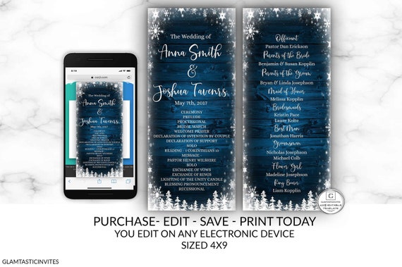 Printable Snowflake Ceremony Program Wedding Program Template