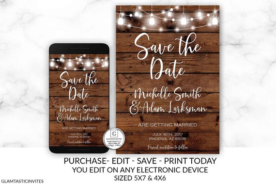 Rustic Save-The-Dates, Printable Rustic Save the Date Template, Save the Date, Rustic Wedding, Farmhouse, Printable Save the Date Template Il_570xn