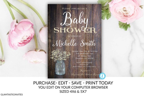 Rustic Baby Shower Invitation Oh Baby Invitation Template Instant