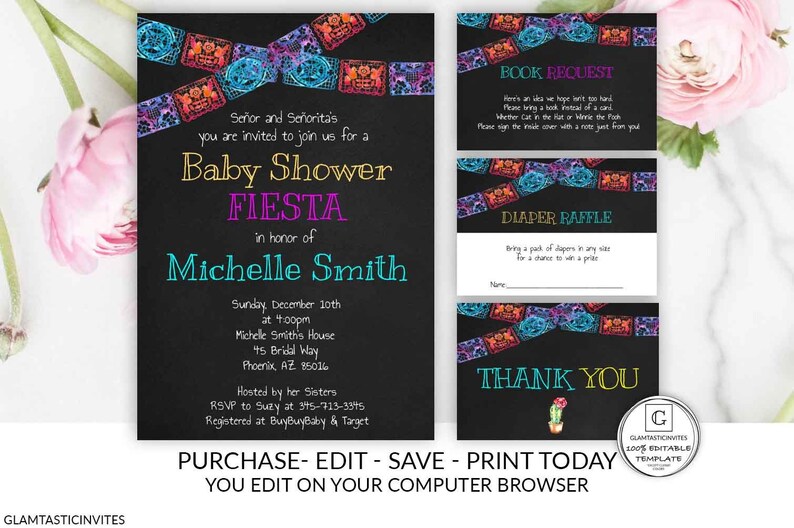 Fiesta Baby Shower Invitation Set Mexican Theme Fiesta Etsy