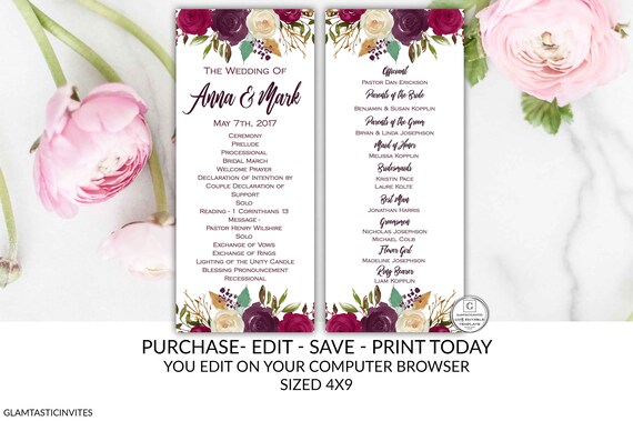 Burgundy Plum Merlot White Floral Boho Wedding Ceremony Reception