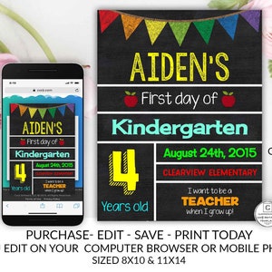 Primo giorno di scuola, Ritorno a scuola, Modello di lavagna scolastica, Primo giorno di scuola materna, Qualsiasi età, Qualsiasi grado, Download istantaneo