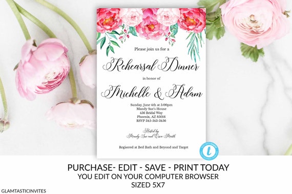 Rehearsal Dinner Invitation Template, YOU EDIT, Floral Rehearsal Dinner Invitation, Instant Download, Editable, Editable Rehearsal Invite Il_570xn
