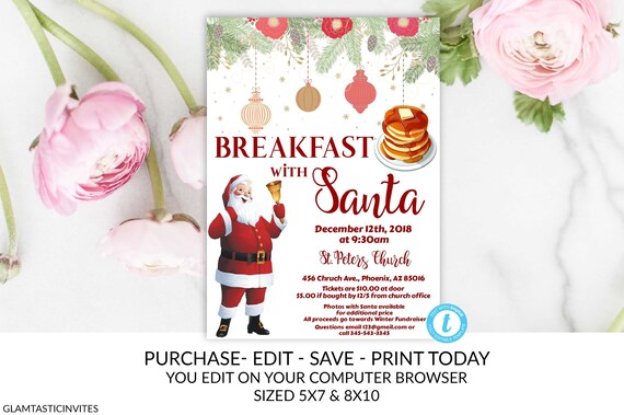Breakfast with Santa Flyer Poster Invitation, Community Holiday Event ...
