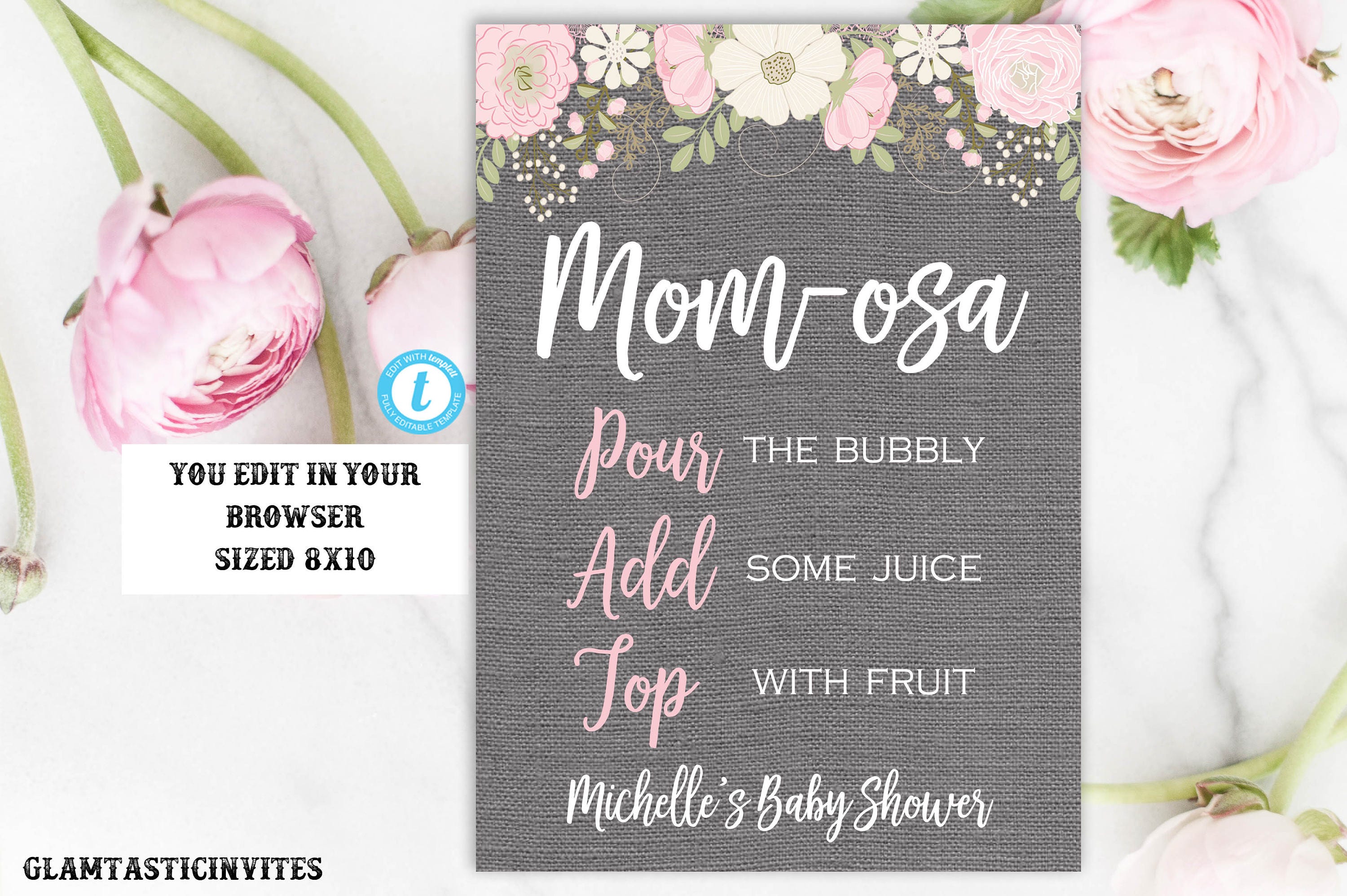 Mom-osa Bar Sign Template Momosa Floral Baby Shower Sign | Etsy