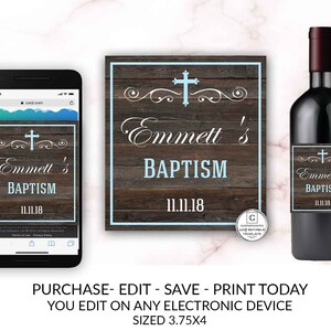 Baptism Wedding Label, Printable Baptism Religious Ceremony Label, Editable Template, Rustic Wine Label, Baptism, First Communion, Christen image 8