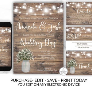 Printable Rustic Wedding Invitation, Country Wedding Invitation, DIY Instant Download, Wedding Invitation Suite, Wedding Invitation Template image 9