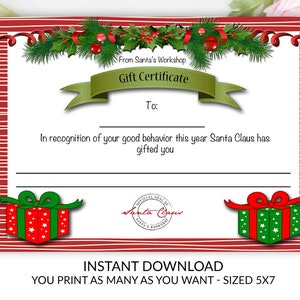 Certificat-cadeau de Noël, certificat-cadeau de voyage de Noël, guirlande, personnalisé, bas de Noël, belle liste du père Noël, pôle Nord, bricolage