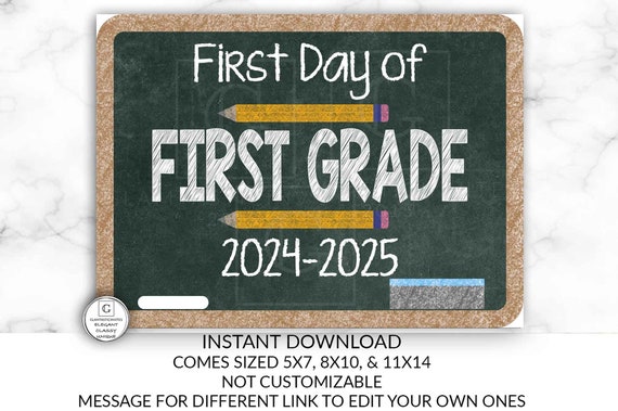 Printable First Grade Boy First Day Sign, Chalkboard Printable, Instant Download, Chalkboard Boy First Day Sign, Quick School Printable, DIY