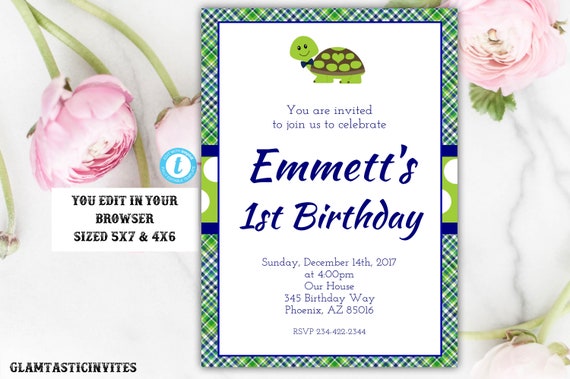turtle birthday invitation birthday template turtle birthday