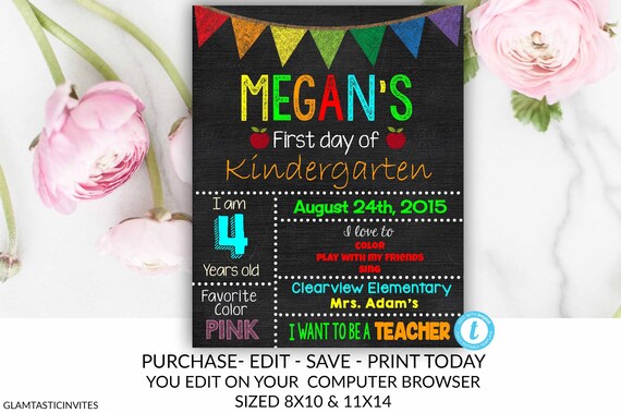 first day of school sign back to school third grade first grade first day of preschool template