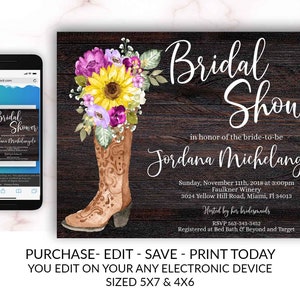 Rustic Bridal Shower Invitation, Rustic Bridal Shower Invitation Template, You Edit, Rustic Wedding Shower Invite, Printable Invitation, DIY image 9