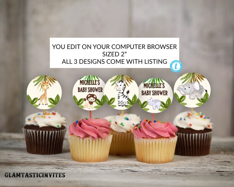 Safari Baby Shower Cupcake Toppers Jungle Baby Shower Cupcake Etsy
