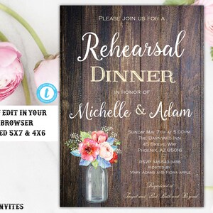 Tropical Boho Rustic Rehearsal Dinner Invitation Template Instant Download Editable Printable Vintage Country Floral Flower You Edit DIY