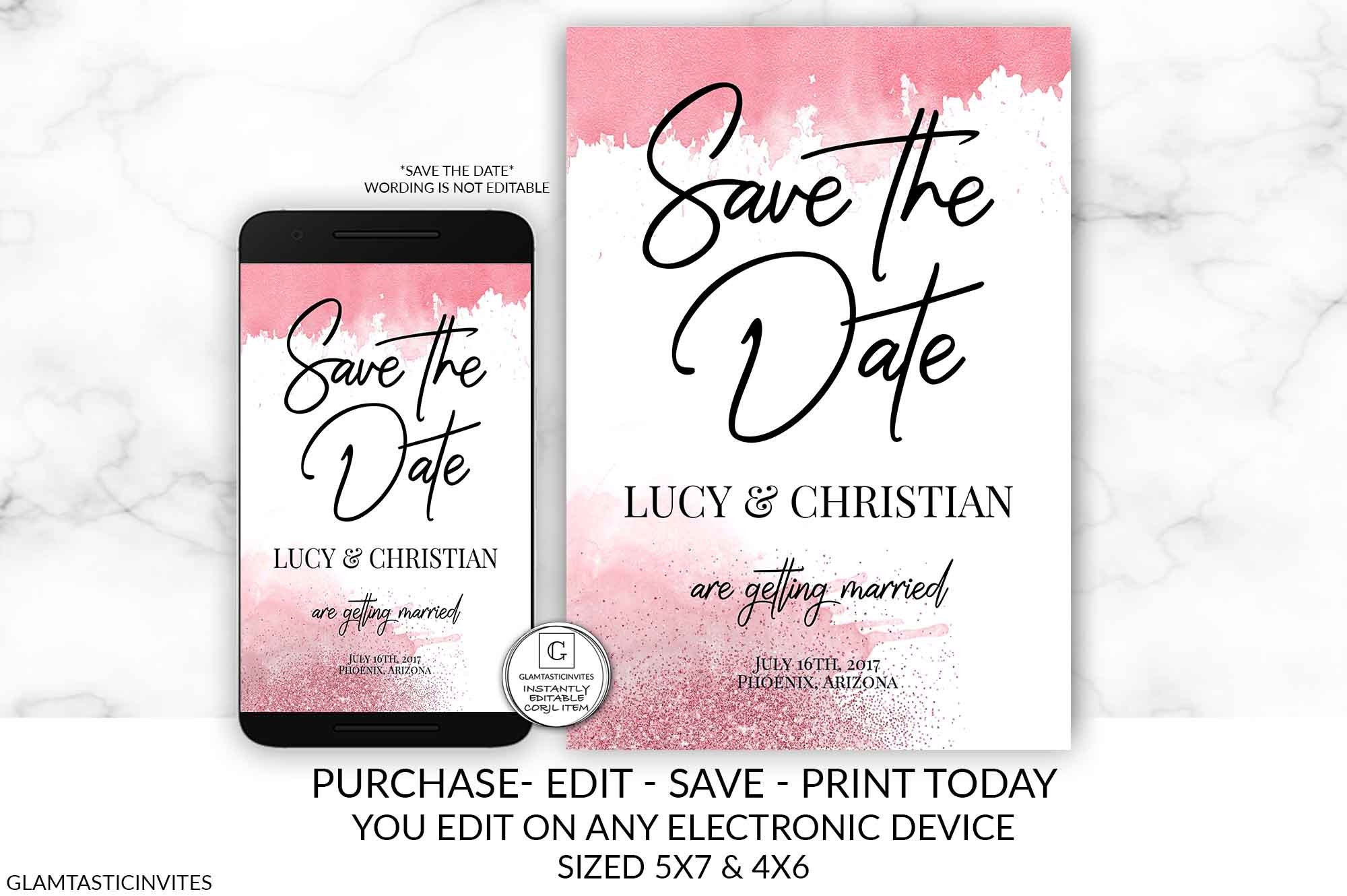 Rose Gold Save the Date Printable Save the Date Template | Etsy