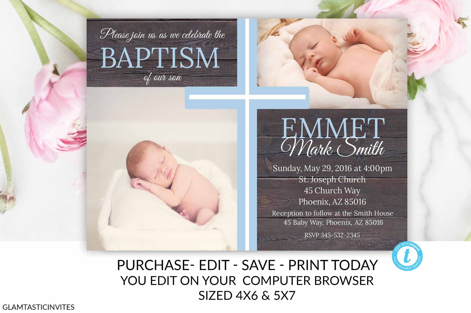 Baptism Invitation Template Baptism Invitation Printable Etsy