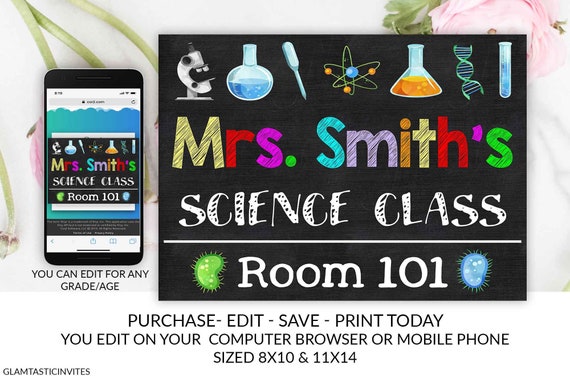 Science Teacher Classroom Sign Template Instant Download Editable Printable Chalkboard YOU EDIT, Classroom Teacher Door Sign, Teacher Decor Il_570xn