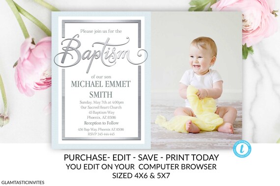 Baptism Invitation Boy, Baptism Invitation Printable, Boy Baptism Invitation, Printable Baptism Invitation, Template, INSTANT DOWNLOAD, DIY Il_570xn