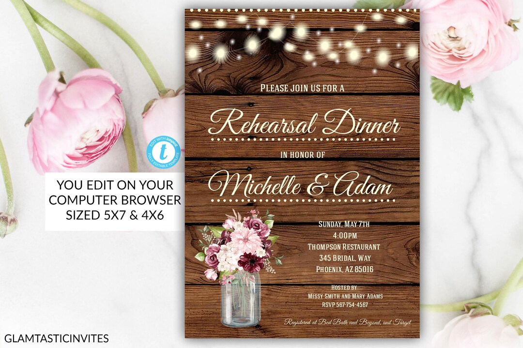 Rustic Rehearsal Dinner Invitation Template Editable Printable Instant ...