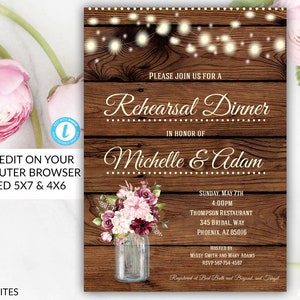 Rustic Rehearsal Dinner Invitation Template Editable Printable Instant Download YOU EDIT Boho Burgundy, Rehearsal Dinner Invitation Wine DIY
