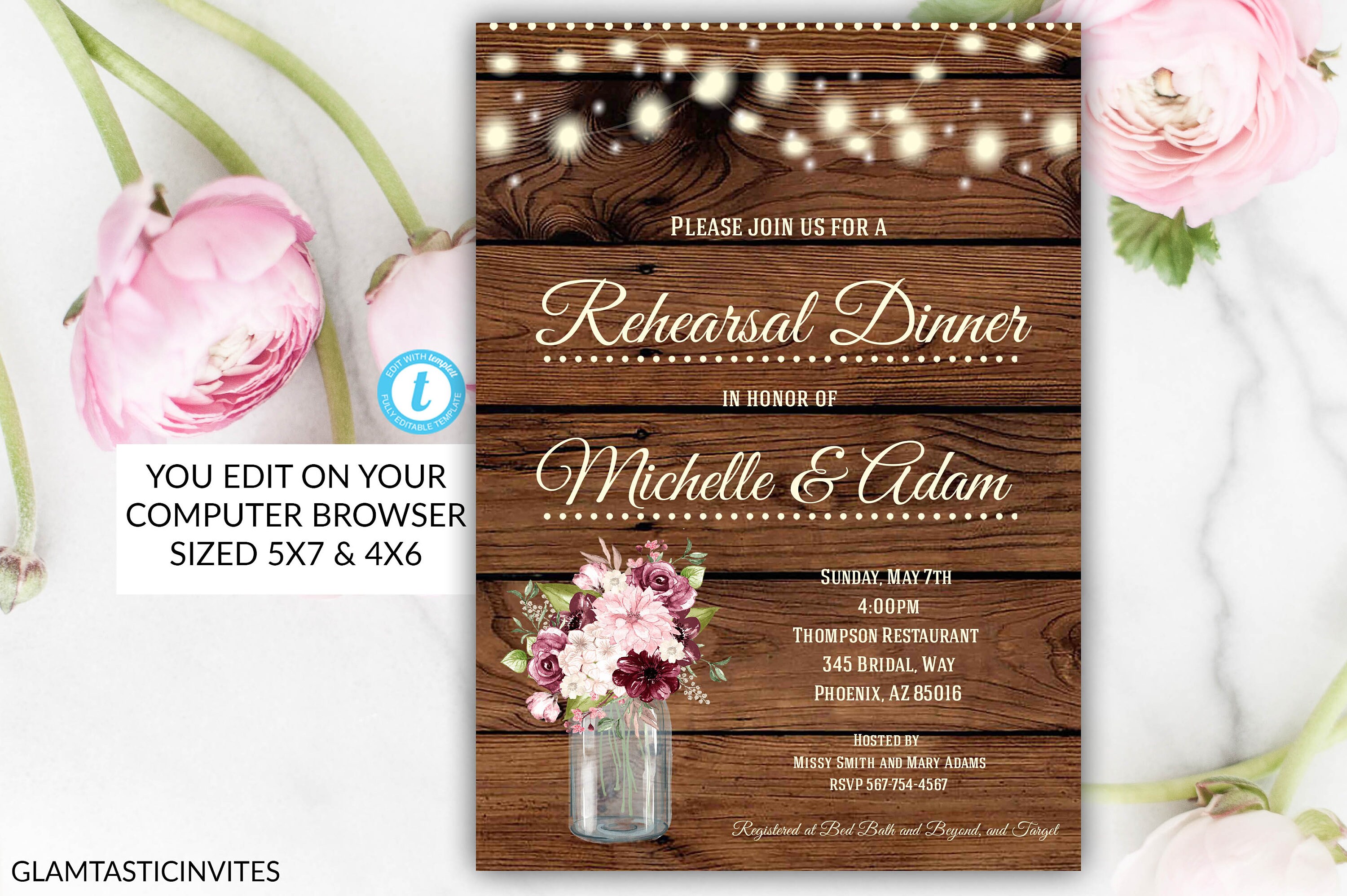 Rustic Rehearsal Dinner Invitation Template Editable Printable | Etsy