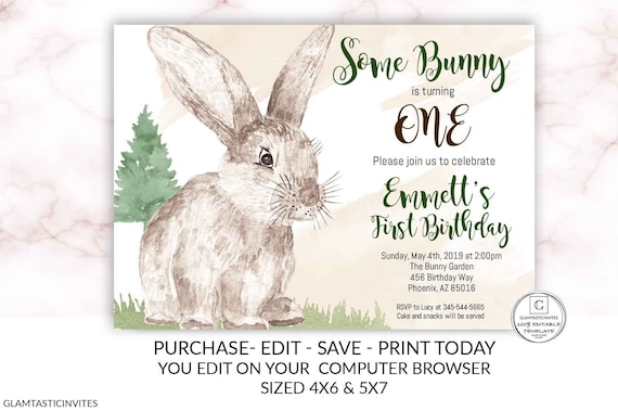 Easter Bunny Birthday Invitation First Birthday Boy Rabbit Spring You Edit Printable Editable Invitation Easter Template Egg Hunt Brunch DIY Il_570xn