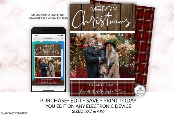 Rustic Plaid Christmas Family Photo Card Vintage Holiday Card Template DIY Merry Christmas Country Editable Family Holiday Card Printable Il_570xn