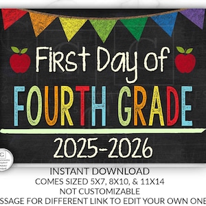 First Day of Fourth Grade Sign, Instant Download, 4th Grade, First Day of School Chalkboard, First Day of School, Chalkboard Sign, Fourth