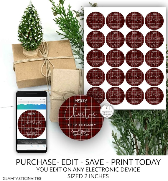 Personalizable Christmas Gift Tags, Printable Christmas Tags, Editable Christmas Template, Instant Download, Buffalo Plaid, Gift Tag, DIY Il_570xn