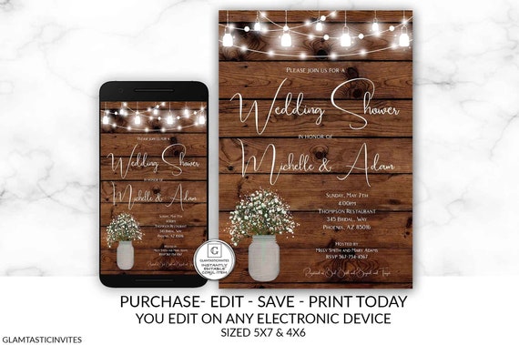 Rustic Wedding Shower Invitation, Rustic Invitation, Country invitation, Editable Template, Wedding Shower Invitation, Template, YOU EDIT Il_570xn