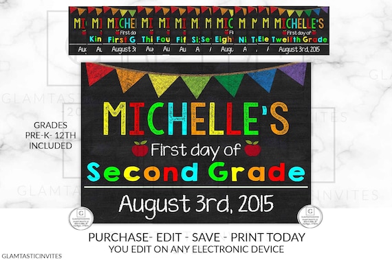 Editable First Day of School Sign, Back to School, Printable Chalkboard Poster, Any Grade, Gender Neutral, DIY Printable Sign, 1st, 2nd, 4th Il_570xn