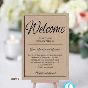 Wedding Welcome Note Template, Welcome Note, Wedding Template, YOU EDIT, Welcome Bag Letter, Hotel Card, Itinerary, Kraft, Printable, DIY