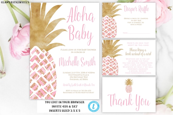 pineapple baby shower invitation pink and gold pineapple girl baby