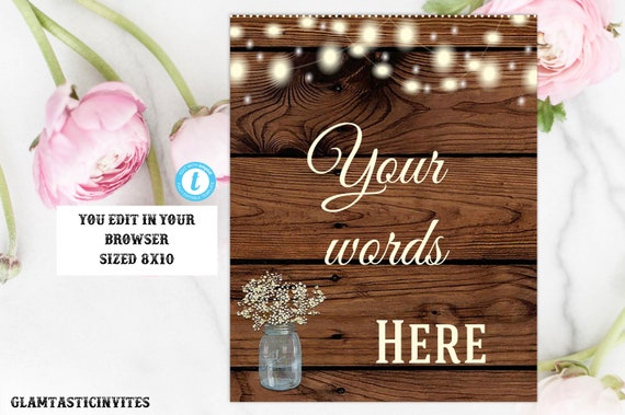Editable Custom Quote Sign, Editable Wedding Sign Template, Rustic Template, Wedding Sign, Shower Sign, Personalized, Editable, Typography Il_570xn