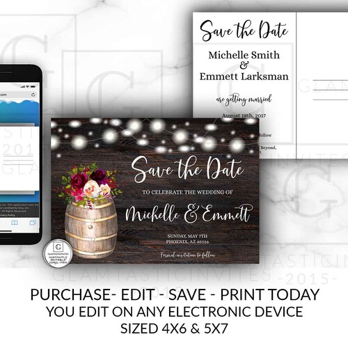 Rustic Save the Date Card Printable Editable Template - Etsy