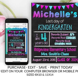 Last Day of Kindergarten Sign Any Grade Editable Printable Last Day of ...