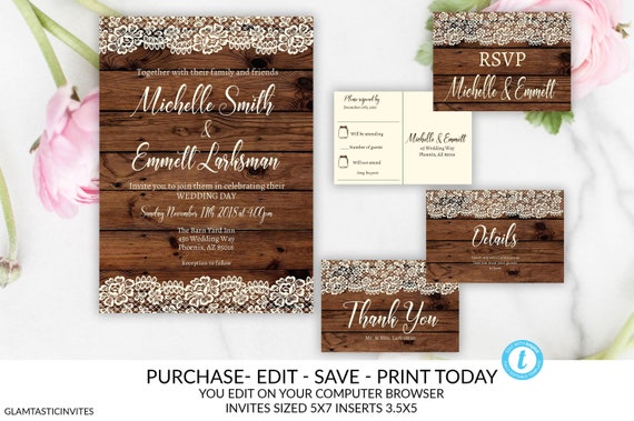 Rustic Wedding Invitation Rustic Wedding Country Wedding