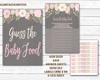 Floral Guess the Baby Food Game, Guess the Baby Food, Guess the Baby Food Activity, Rustic Baby Shower Game, Baby Food Game, Baby ShowerGame