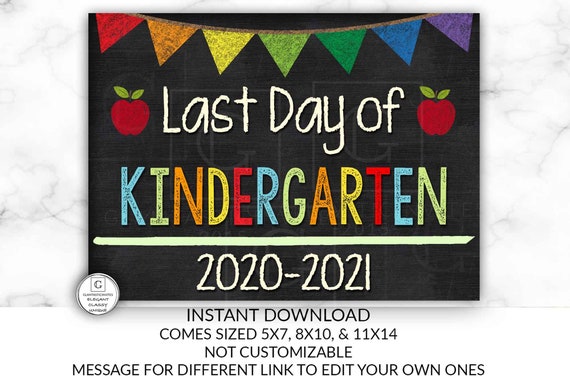 Last day of Kindergarten Digital Printable Chalkboard Sign You Print Yourself Primary Colors Boy Girl Online Cheap Last Day of School Signs Il_570xn
