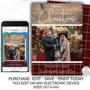 Rustic Plaid Christmas Family Photo Card Country Vintage Holiday Card Template DIY Merry Christmas Editable Family Holiday Card Printable image 8