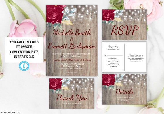 burgundy wedding invitation template marsala wedding invitation