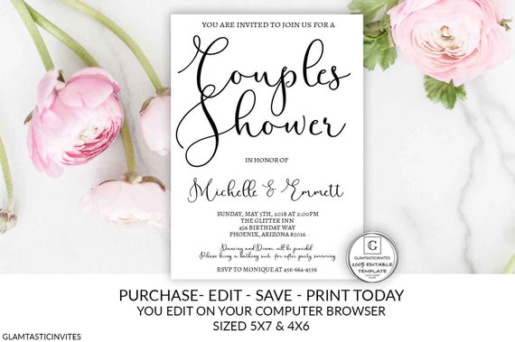 Couples Shower Invitation, Editable, Printable, Couples Shower Template, Script, Wedding Shower, Electronic Invitation, Calligraphy, DIY Il_570xn